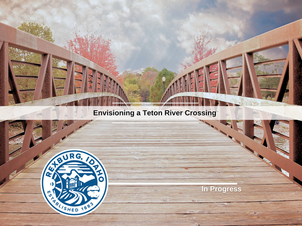 "Envisioning a Teton River Crossing" picture of a walking bridge in fall